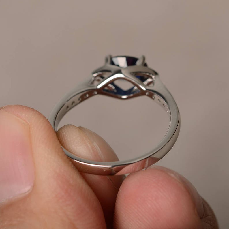 Blue Sapphire Ring Proposal Ring September Birthstone Ring Blue Gemstone Oval Cut Gems Sterling Silver Ring
