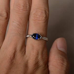 Blue Sapphire Ring Proposal Ring September Birthstone Ring Blue Gemstone Oval Cut Gems Sterling Silver Ring image 4