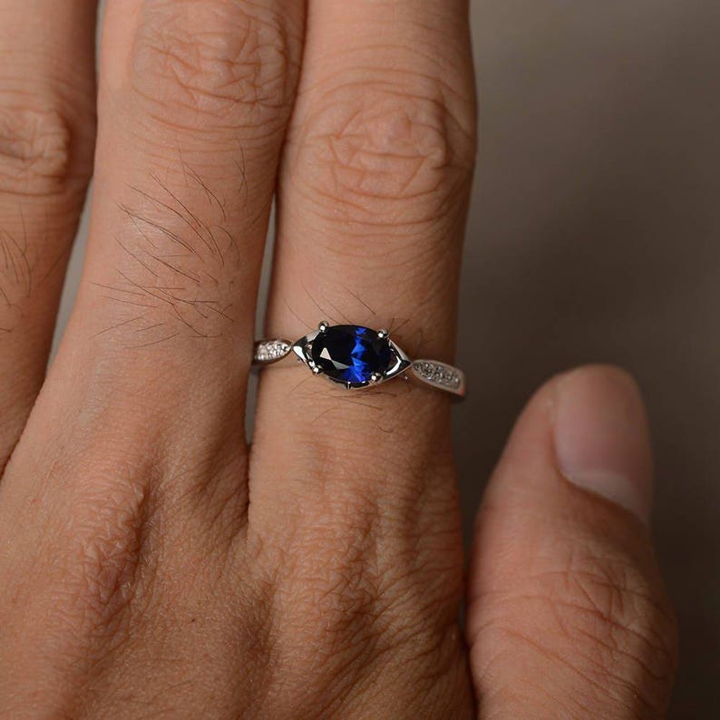 Blue Sapphire Ring Proposal Ring September Birthstone Ring Blue Gemstone Oval Cut Gems Sterling Silver Ring image 4