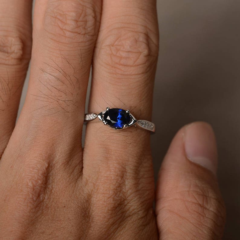 Blue Sapphire Ring Proposal Ring September Birthstone Ring Blue Gemstone Oval Cut Gems Sterling Silver Ring