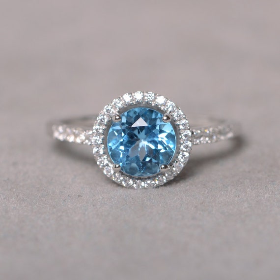 Swiss Blue Topaz Ring Gemstone Engagement Ring Sterling Silver | Etsy