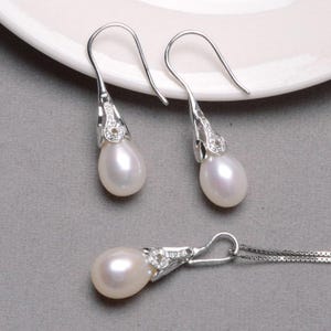 Süßwasser Perlen Halskette Schmuck-Set gehören Anhänger und Braut Perle Ohrringe Hochzeit Perlenkette Tropfen