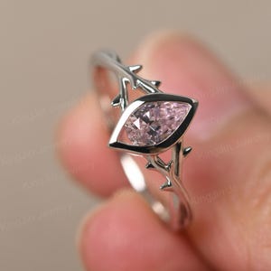 Pear Shaped Pink Cubic Zirconia Ring Sterling Silver Thorns Ring Custom Promise Ring