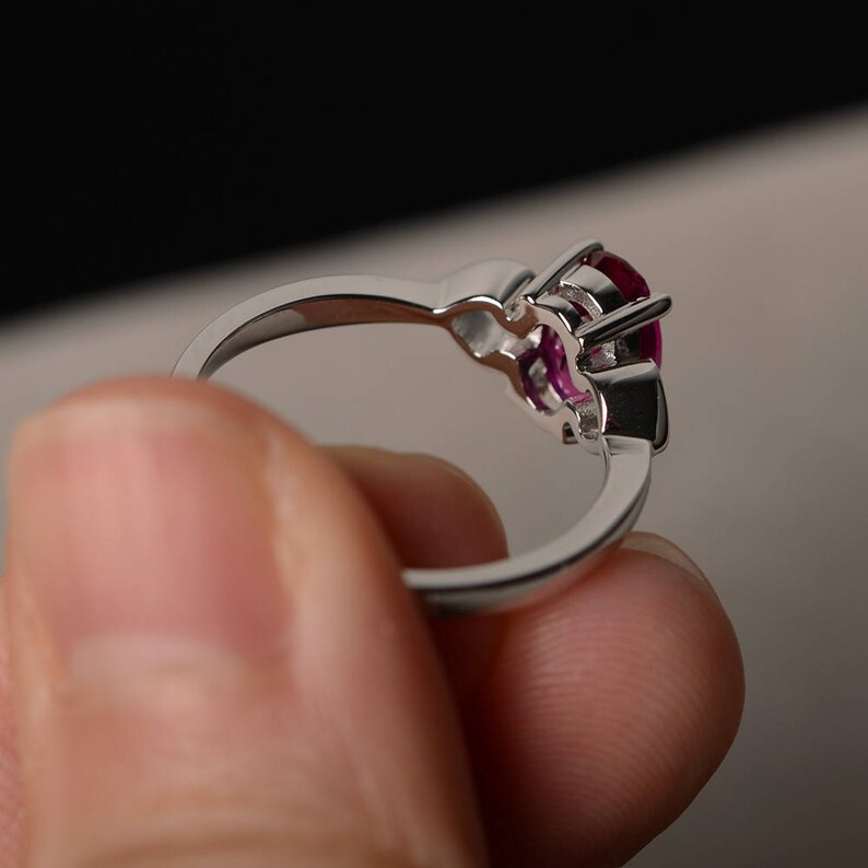 Ruby Ring Wedding Ring Solitaire Ring Oval Cut Red Gemstone Ring July Birthstone Sterling Silver Ring