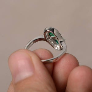 Emerald Silver Rings Anniversary Rings Sterling Silver Rings Pear Cut Rings May Birthstone Rings Prong Setting Rings image 2