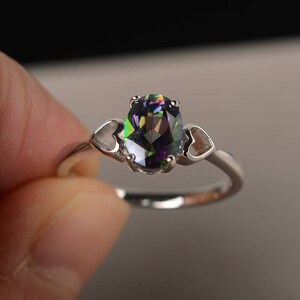 Mystic Topaz Ring Wedding Ring Solitaire Ring Oval Cut Rainbow Gemstone Ring Sterling Silver Ring