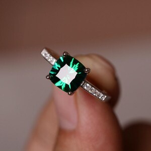 Emerald Ring Gemstone Engagement Ring Sterling Silver 925 Promise Ring For Her