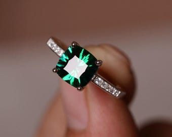 Anello di fidanzamento con pietra preziosa e smeraldo in argento sterling 925, anello di promessa per lei