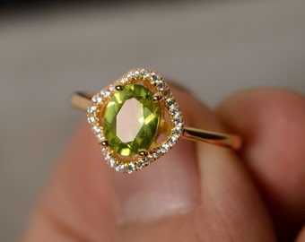 Peridot Ring Yellow Gold Plated Silver August Birthstone Ring