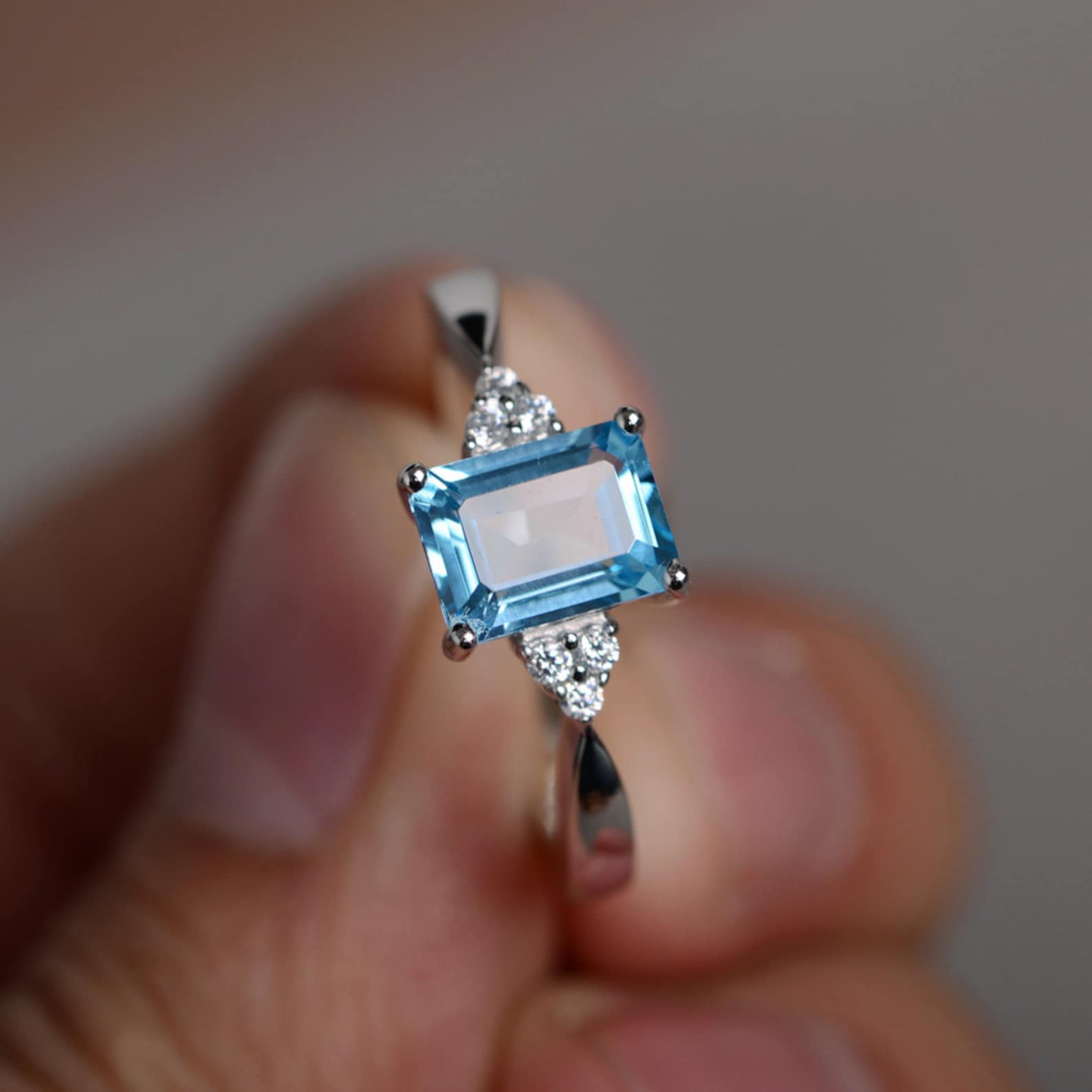 Swiss Blue Topaz Ring Promise Ring Engagement Ring Blue Topaz Etsy