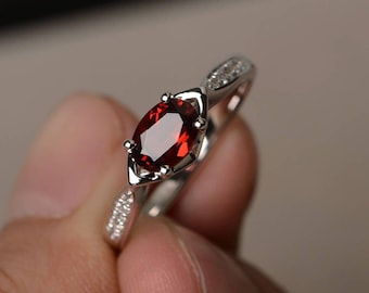 Jubiläumsring Natürliche Roter Granat Ring Januar Birthstone Ring Roter Edelstein Oval Cut Edelstein Sterling Silber Ring
