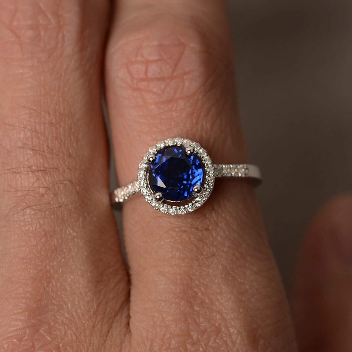 Halo Ring Sapphire Sterling Silver 925 Sapphire Engagement | Etsy