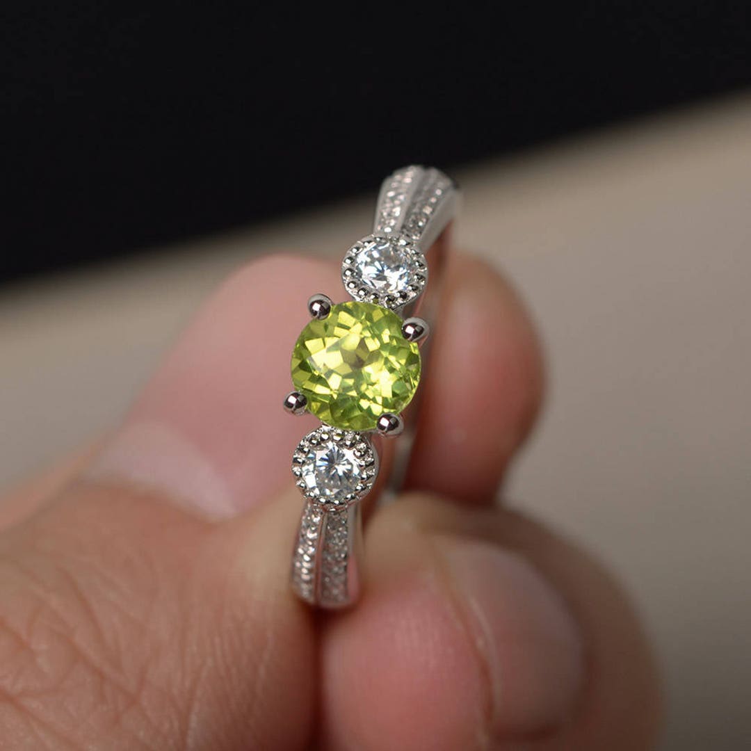 Natural Peridot Promise Rings August Birthstone Round Cut Etsy