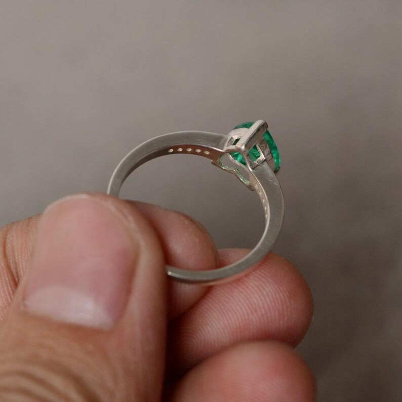 Lab Emerald Ring Heart Gemstone Ring Promise Ring For Her May Birthstone Ring Sterling Silver Ring image 3