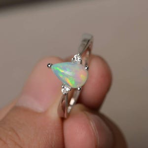 Promise Ring Natural White Opal Ring October Birthstone Ring Gemstone Ring Sterling Silver Ring