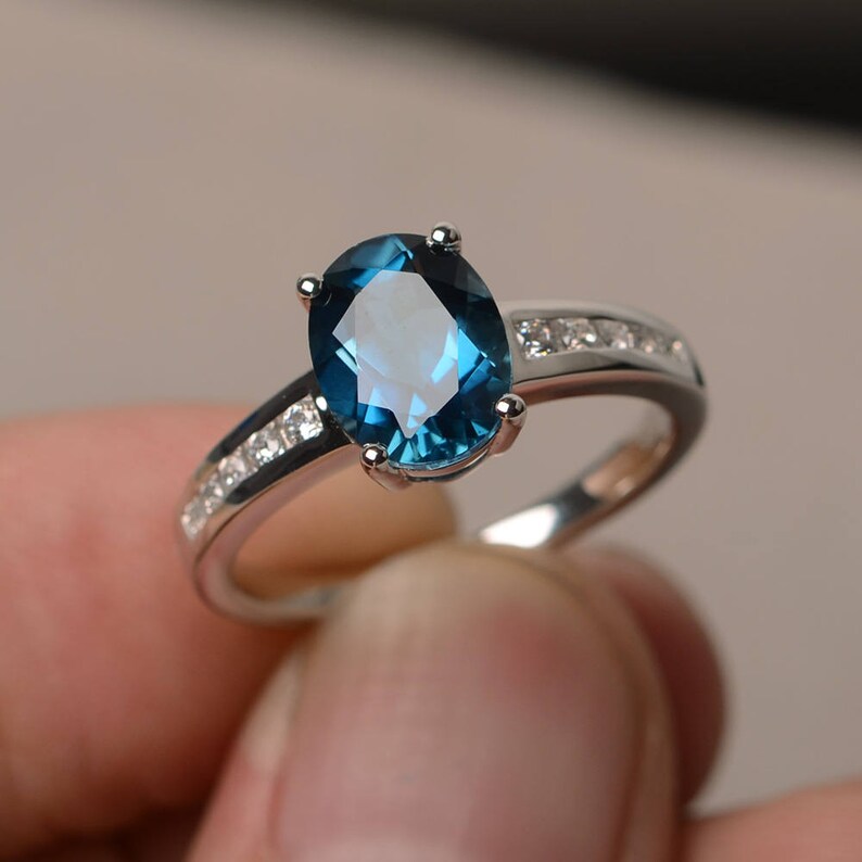 London Blue Topaz Ring Promise Ring Oval Cut Blue Gemstone Ring Sterling Silver Ring November Birthstone Ring