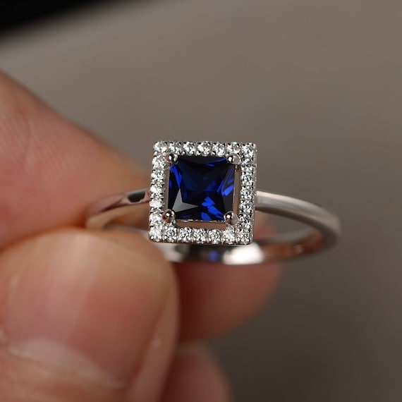 square sapphire ring with diamonds