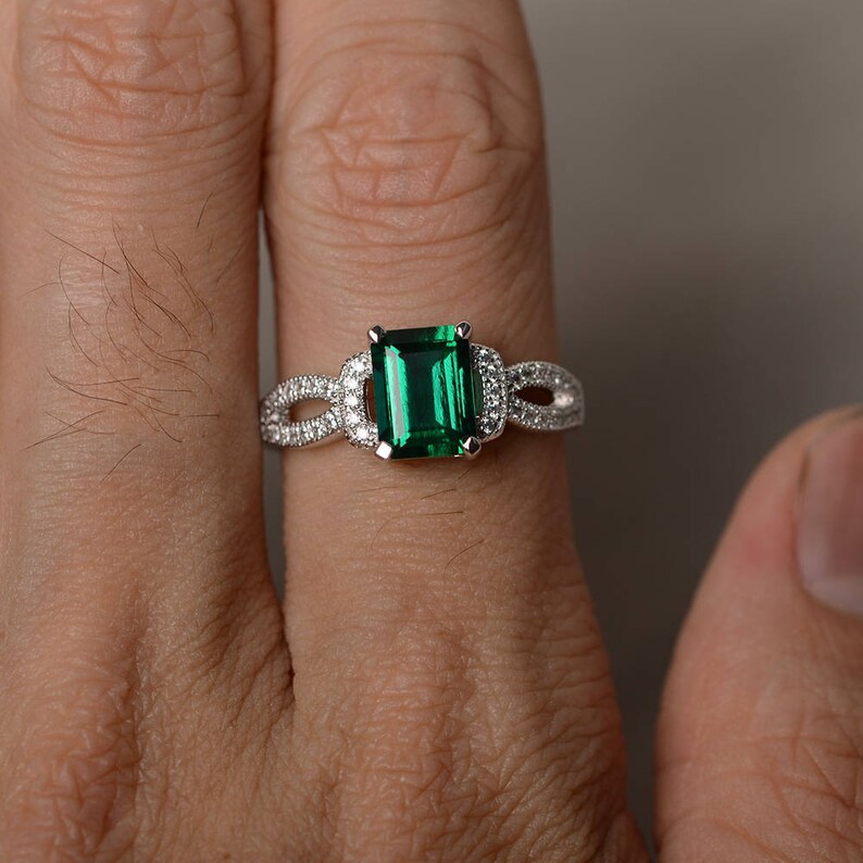 Emerald Engagement Rings Sterling Silver Ring Promise Ring Etsy Australia