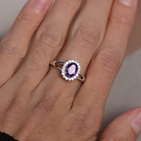 Natural Amethyst Ring, Purple Amethyst Engagement Ring, February  Birthstone, Gemstone Ring, Anniversary Birthday Gift for Her, Yellow Gold -  Etsy