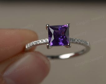 Lila Amethyst Ring Princess Cut Februar Geburtsstein Sterling Silber Verlobungsring