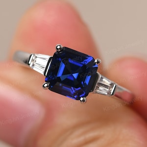 Minimalist Sapphire Statement Ring Asscher Cut 2.40 Carat September Birthstone Ring