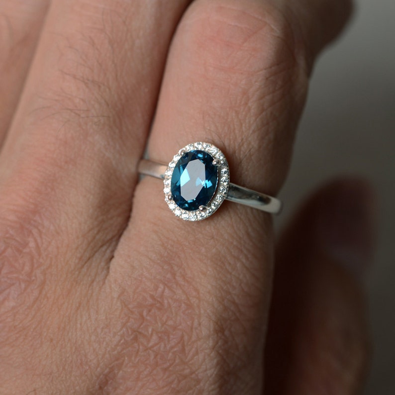 London Blue Topaz Ring Sterling Silver Gemstone Ring Oval Cut Etsy