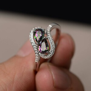 Proposal Rings Genuine Mystic Topaz Rings Solid Silver Rings Rainbow Topaz Rings Rainbow Gemstone