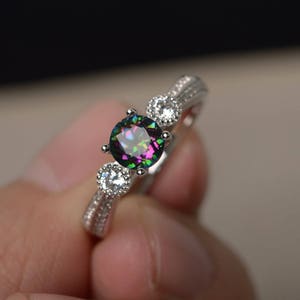 Real Mystic Topaz Rings Rainbow Wedding Rings Round Cut Rainbow Gems Rings Silver Ring Customized Rings