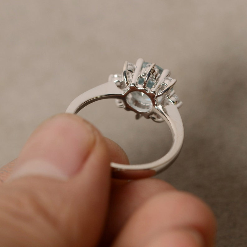 Natural Aquamarine Ring Engagement Ring Sterling Silver March Birthstone