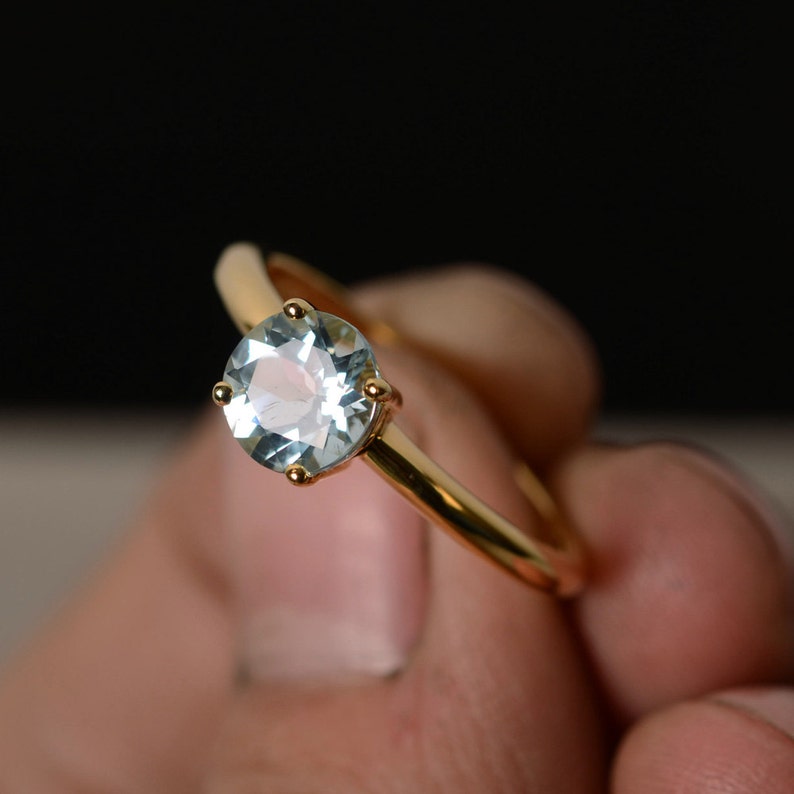 Natural Large special price !! Aquamarine Solitaire Ring Round Gemstone Yellow Luxury Blue Cut