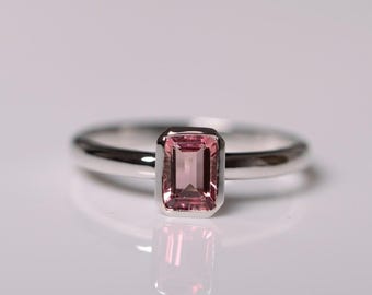 Natural Pink Tourmaline Ring Sterling Silver Red Tourmaline Ring Fine Jewelry October Birthstone Ring Tourmaline Jewelry Engagement