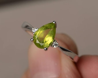 Natural Peridot Ring Anniversary Ring August Birthstone Ring Green Gemstone Ring Sterling Silver Ring