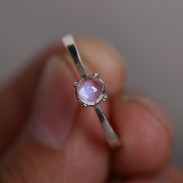 Round Cut Moonstone Minimalist Wedding Ring Sterling Silver June Birthstone Ring