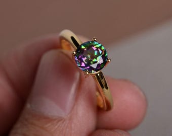 Mystic Topaz Ring Rainbow Topaz Ring Simple Rainbow Gemstone yellow Gold  Ring Anniversary Gift Promise Ring Solitaire Ring