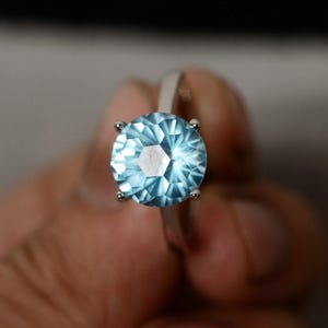 Blue Topaz Ring Sterling Silver Gemstone Ring Solitaire Ring
