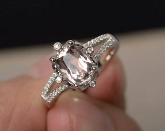 Natürliche Rosa Morganit Verlobungsringe Kissenschliff Ringe Rosa Stein Ringe Einzigartige Ringe