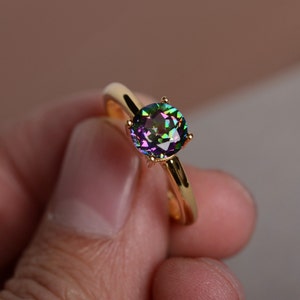 Mystic Topaz Ring Rainbow Topaz Ring Simple Rainbow Gemstone yellow Gold  Ring Anniversary Gift Promise Ring Solitaire Ring