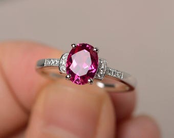 Lab Ruby Engagement Wedding Ring Sterling Silver Ring Oval Cut Red Gemstone Ring July Birthstone Ring