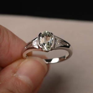 Oval Cut Gemstone Promise Ring Natural Green Amethyst Ring Sterling Silver Ring February Birthstone Ring
