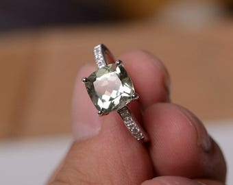 Anello in argento sterling 925 con ametista verde naturale, gioielli con pietre preziose