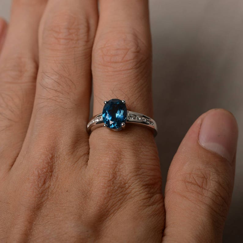 London Blue Topaz Ring Promise Ring Oval Cut Blue Gemstone Ring Sterling Silver Ring November Birthstone Ring
