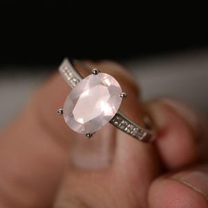 Natural Rose Quartz Ring Oval Ring Sterling Silver Ring Gemstone image 1