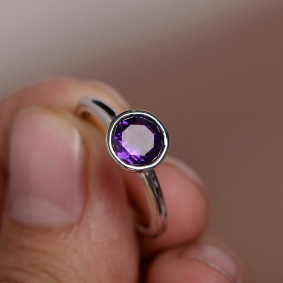 Cushion cut purple amethyst ring vintage unique nature inspired engage –  WILLWORK JEWELRY