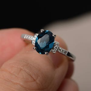 London Blue Topaz  Engagement Ring Sterling Silver Ring Oval Cut Blue Gemstone Ring