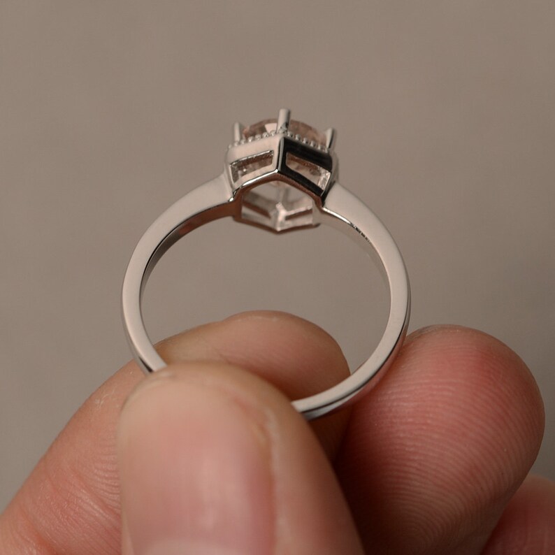 Round Cut Morganite Rings Halo Ring Morganite Engagement Ring Sterling Silver 925 image 2