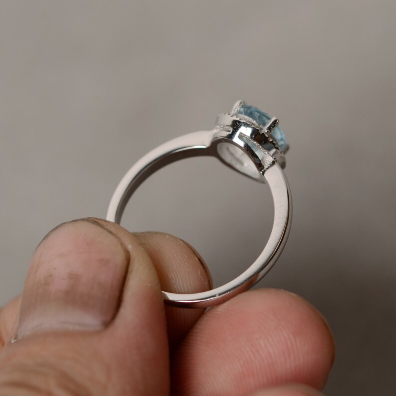March Birthstone Ring Aquamarine Ring Oval Ring Gemstone Ring Natural Aquamarine