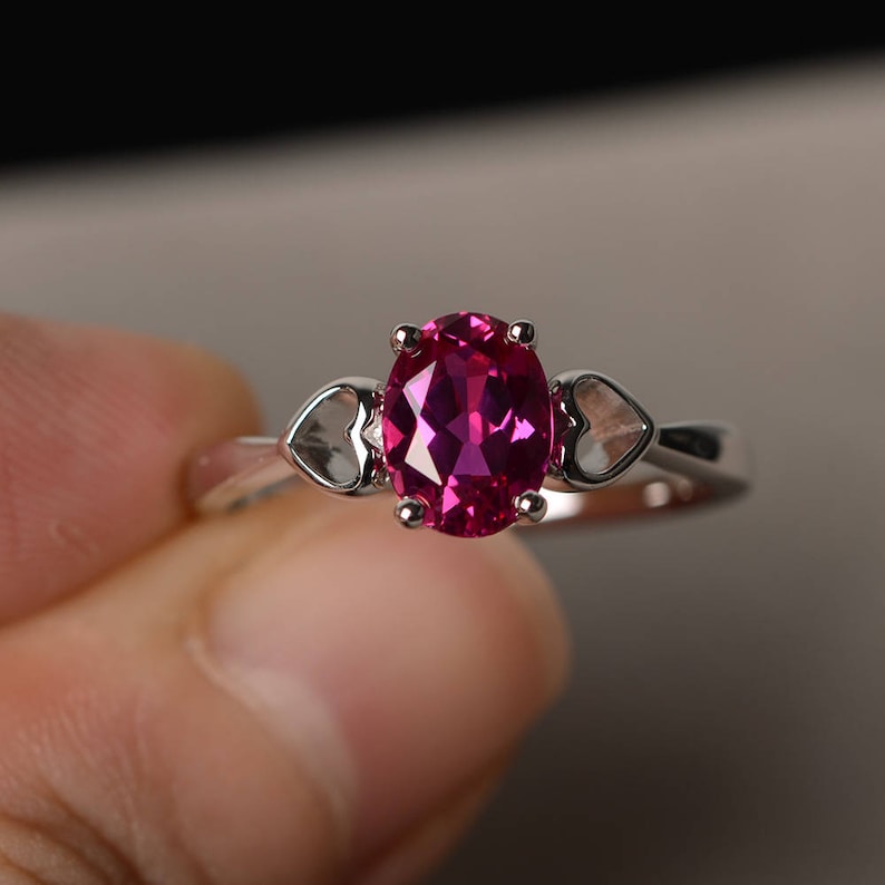 Ruby Ring Wedding Ring Solitaire Ring Oval Cut Red Gemstone Ring July Birthstone Sterling Silver Ring