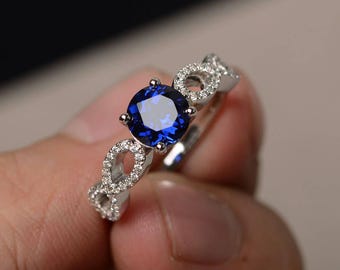 Blauer Saphir Ringe Versprechen Ringe September Birthstone Sterling Silber Ringe Rundschliff Blauer Edelstein Vintage Ringe