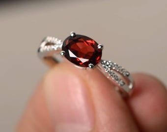 Natural Red Garnet Rings Cocktail Rings January Birthstone rings Oval Cut Red Gemstone Solid Silver Rings