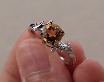 Natural citrine ring branch leaf ring for women sterling silver November birthstone ring